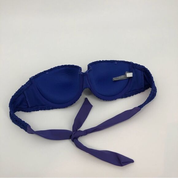 AERIE Holly Bikini Push Up Top French Crochet Lace 34B Blue - Picture 3 of 5